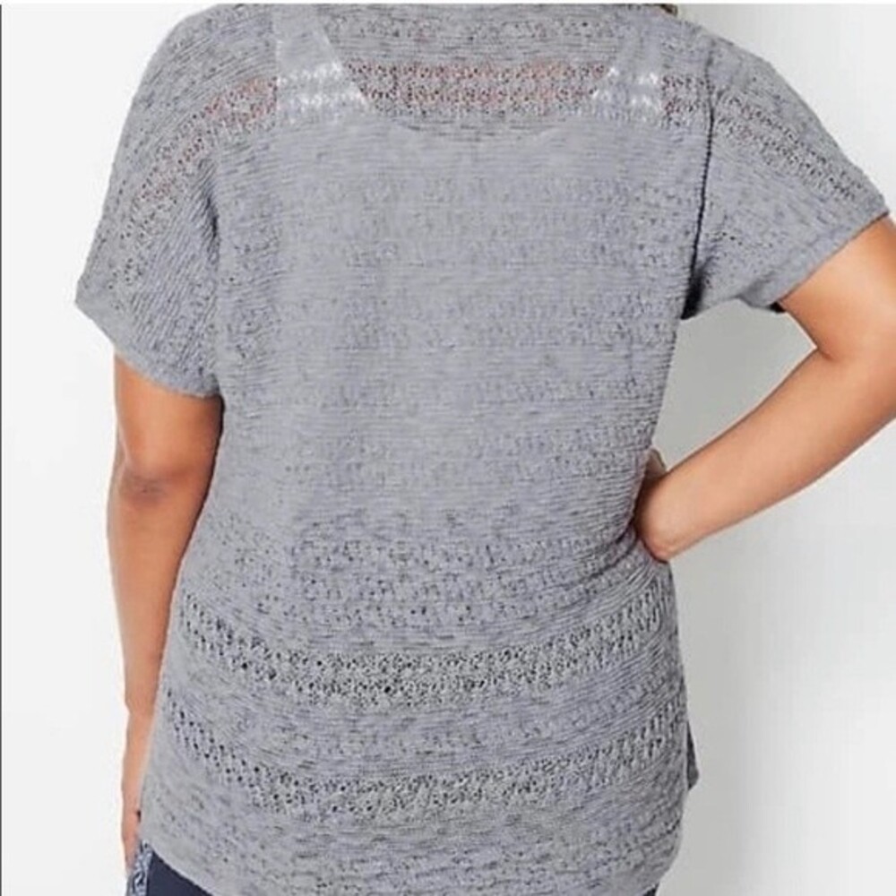 J. Jill Bluestone Open Knit Short Sleeve Sweater Medium - Picture 3 of 12